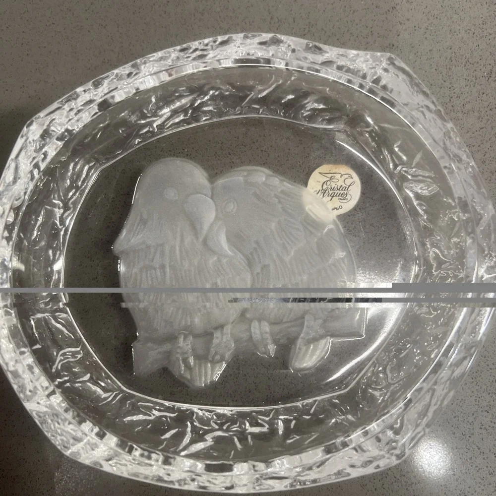 Cristal d'Arques Garanti Inseparables Crystal Trinket Box Frosted Parrots